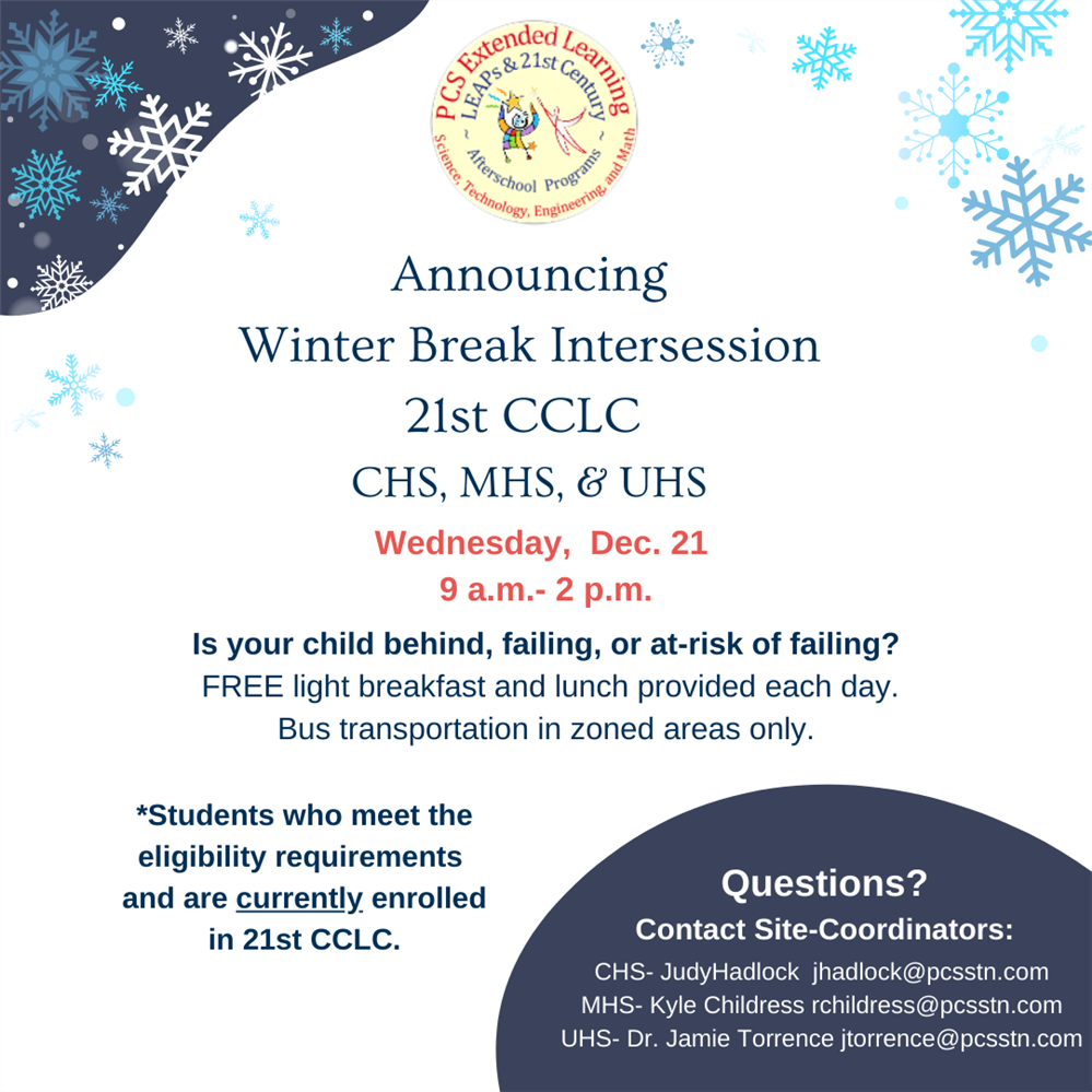 Winter Break 21st CCLC Intercession 